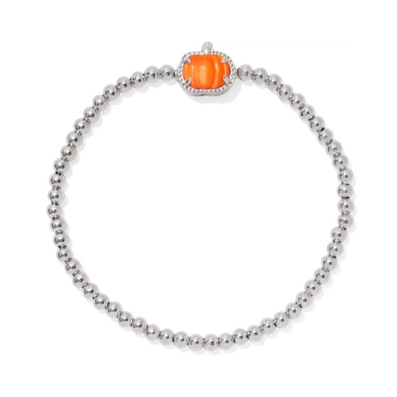 NWT Kendra Scott Pumpkin Silver Stretch Bracelet in Orange Mother-of-Pearl MOP - Picture 1 of 4